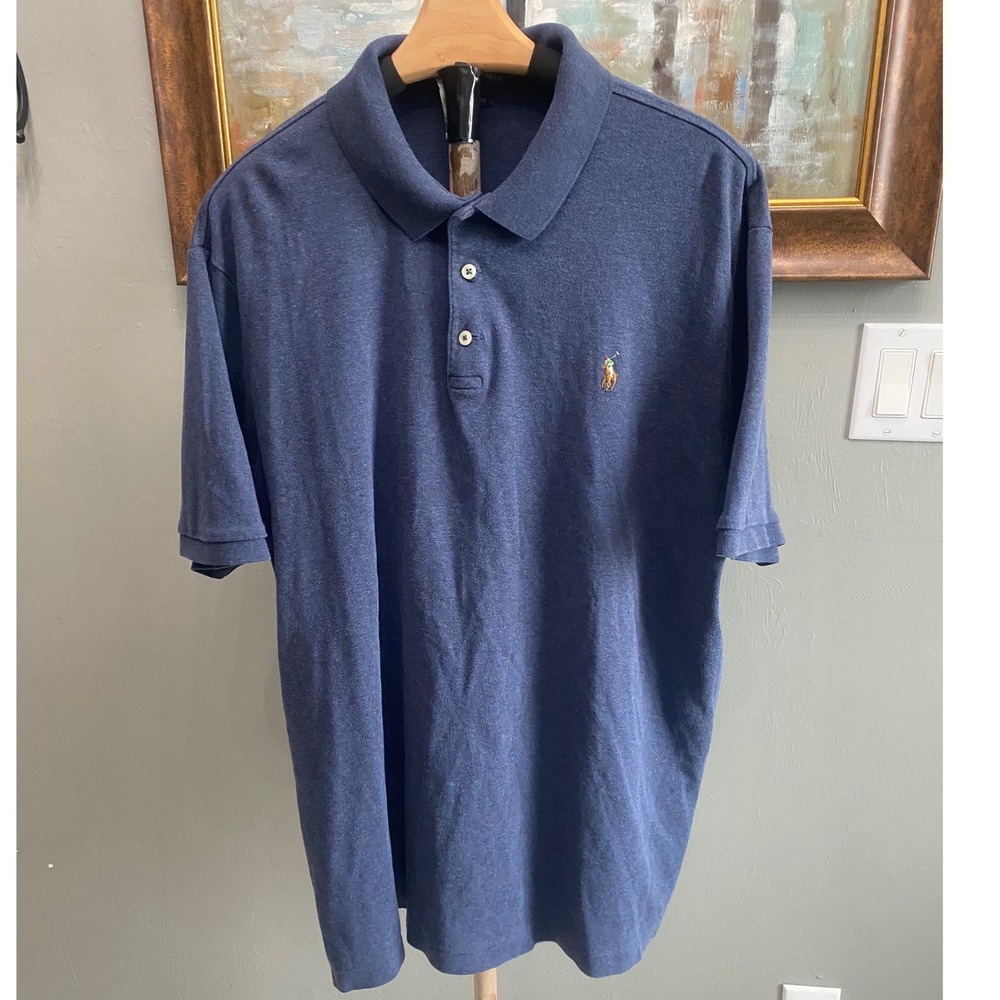 Polo Ralph Lauren Mens Classic Fit Short Sleeve Polo Shirt Heather Navy Blue XL